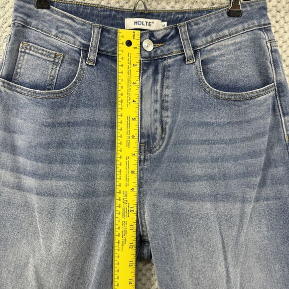 HDLTE Jeans Women M Blue Medium Denim Wash Wide Leg High Rise 5 Pockets Stretchy - Picture 13 of 16